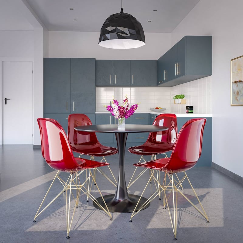 Crescro Set of 4 Acrylic Dining Banquet Side Chair in Gold Stainless Steel Frame for Indoor Outdoor Home Office & Kitchen