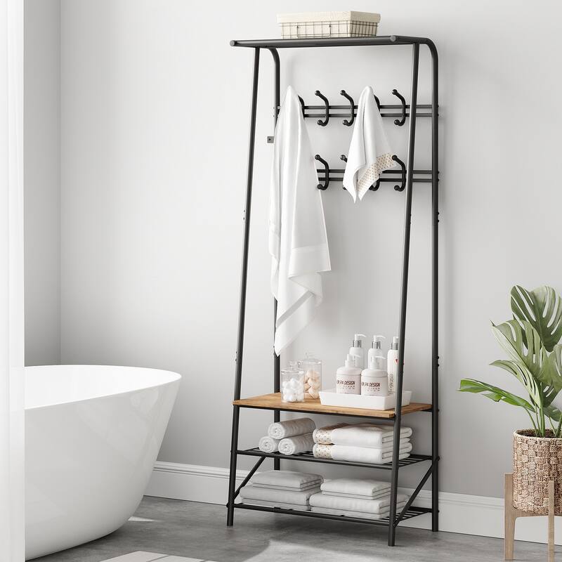 Coat Rack With Shoe Storage Bench 10 Hooks Multifunctional Hallway Organizer - 11.4" W x 25.2" L x 70"
