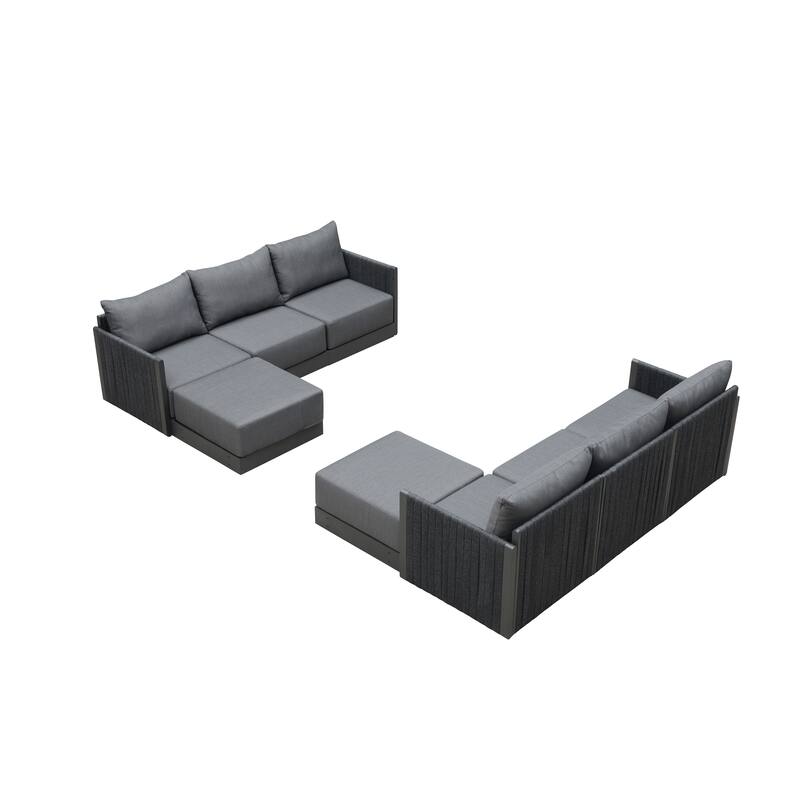PURPLE LEAF Santorini 4-10 Piece Grey Patio Sectional Sofa Set with Ottoman Cushions Poolside Garden Outdoor Conversation Sets - 8-Piece