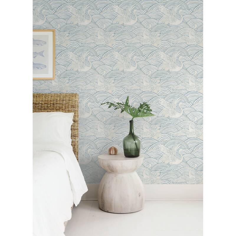 A-Street Prints Egret Sky Blue Tidal Dance Wallpaper