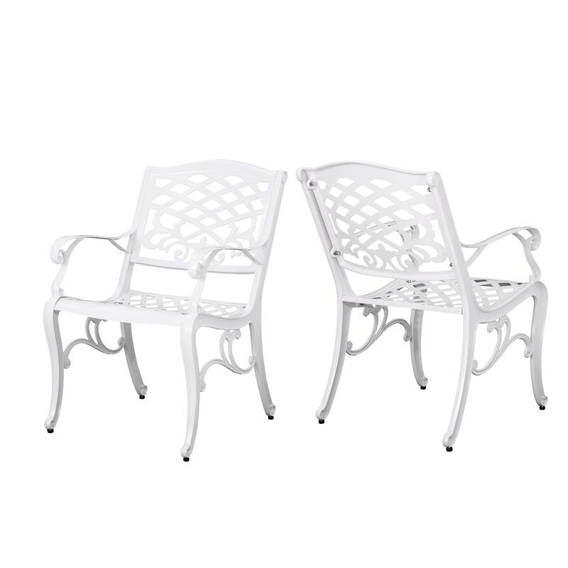 Roomfitters Outdoor Arm Chairs Set of 2, Cast Aluminum Patio Seating, Weather-Resistant Garden Chairs, White