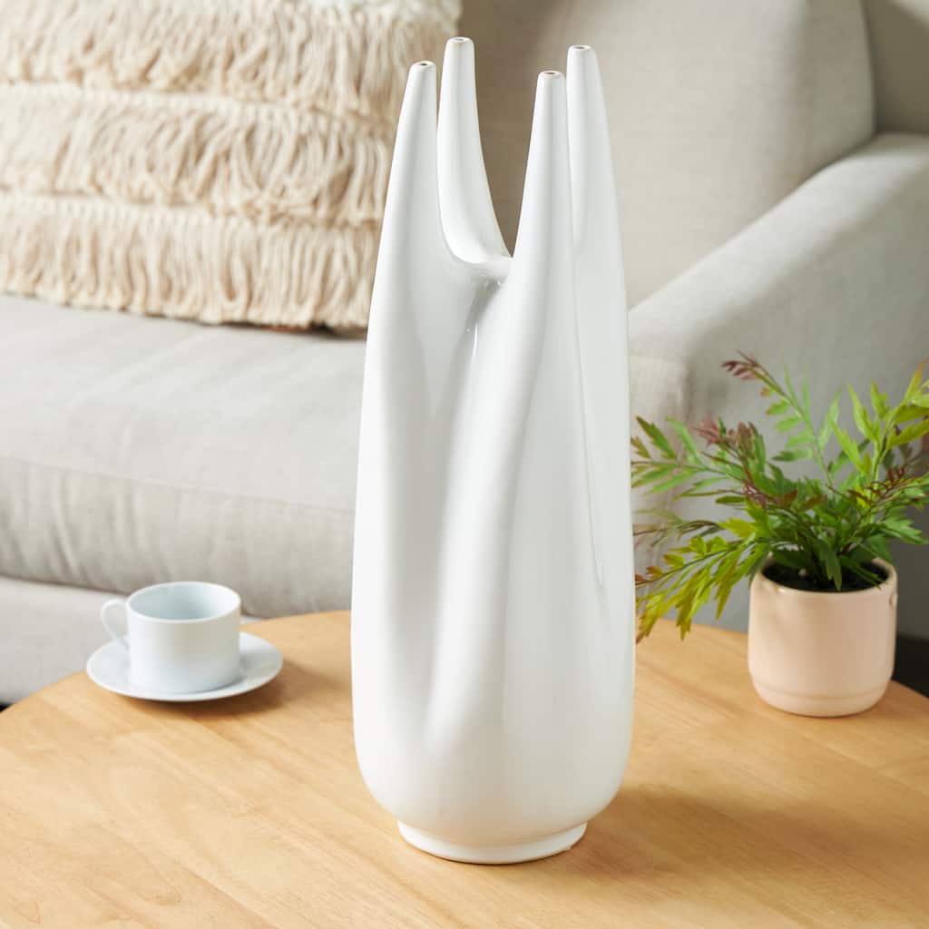 White Ceramic Decorative Vase with Multiple Openings