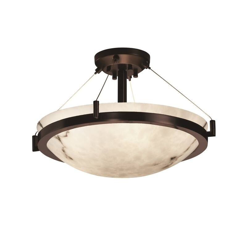 LumenAria Ring 3-light Dark Bronze Round Bowl Semi-flush, Faux Alabaster Shade - Dark Bronze, Off-White