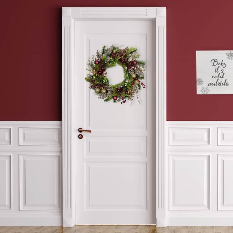 Glittered Ornaments and Berries Christmas Wreath - 24" - Green and Gold