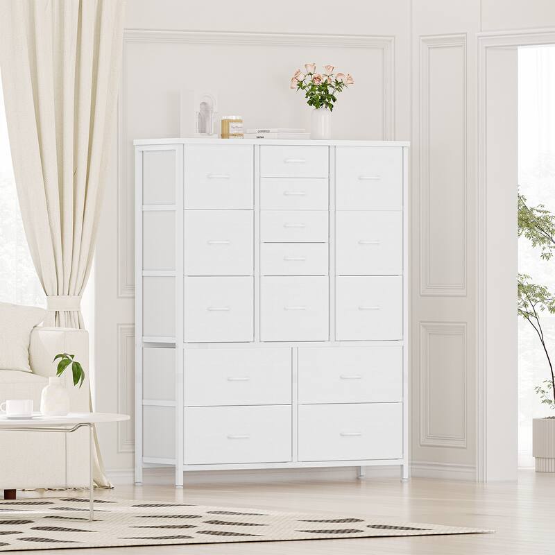 15 Drawers Dresser, Tall Dressers for Bedroom - White