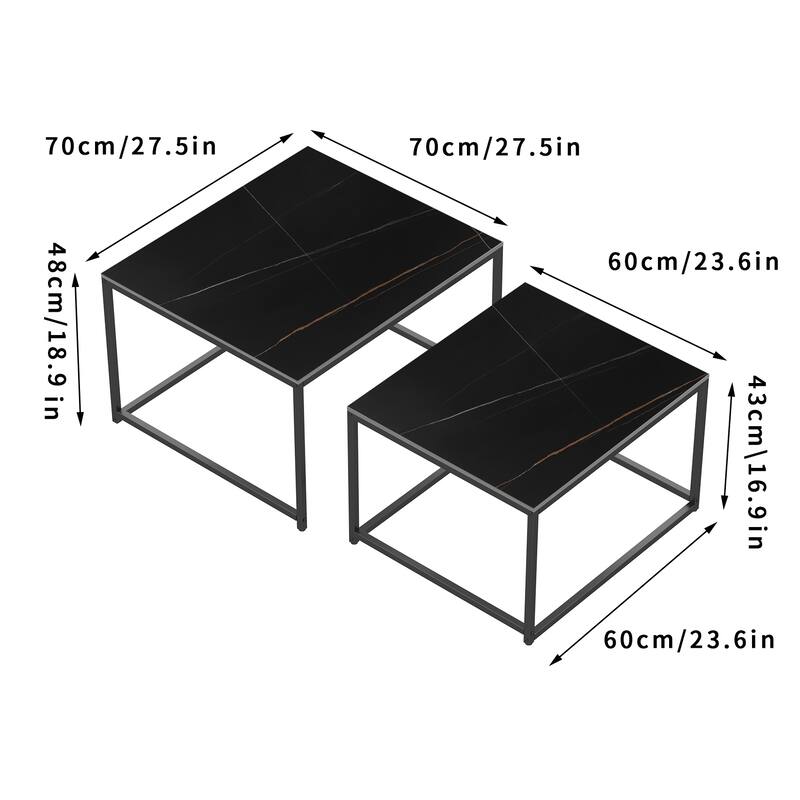 Nesting Table Set End Side Table Sintered Stone for Living Room - 27.5x27.5x18.9 inch