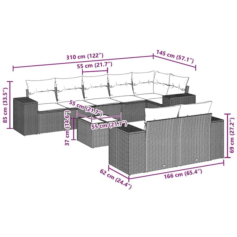 vidaXL Garden Sofa Set Black - 24.4 x 32.7 x 27.2