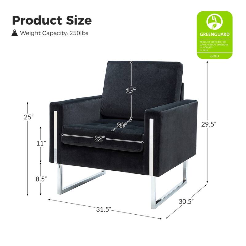 Elastus Modern Velvet Club Chair with Chic Metal Legs Set of 2 by HULALA HOME