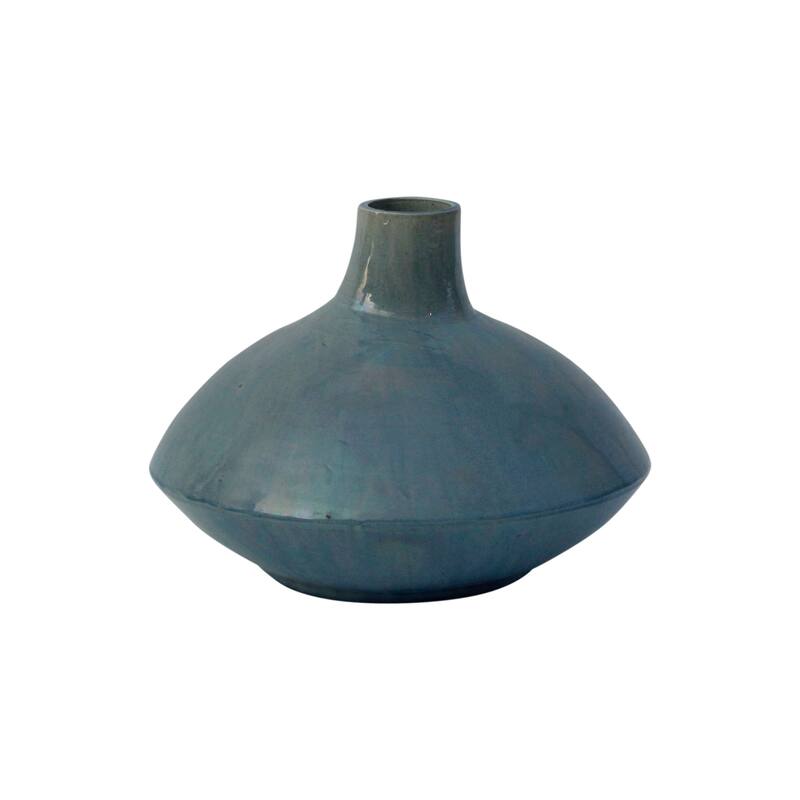 Artissance 13.4" Vintage Style Blue-Green Ceramic Vase Short (Finish Vary) - 13.4" L x 13.4" W x 10.2" H - 13.4" L x 13.4" W x 10.2" H - Green/Blue
