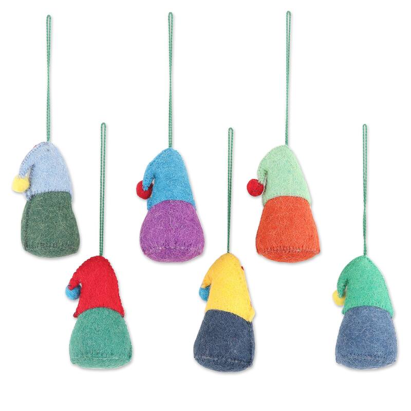 Novica Handmade Nordic Gnomes Felted Wool Ornaments (Set Of 6)