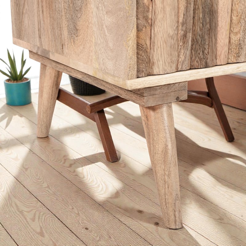 Natural Mango Wood 2-Door Cabinet with Drawers, Modern Storage Sideboard for Living Room, Entryway or Bedroom