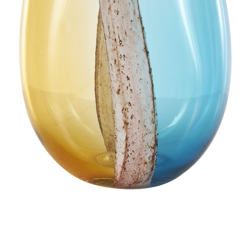 Glass Ombre Decorative Vase with Brown Textured Stripe Details - Multi Colored - Roche River Decor