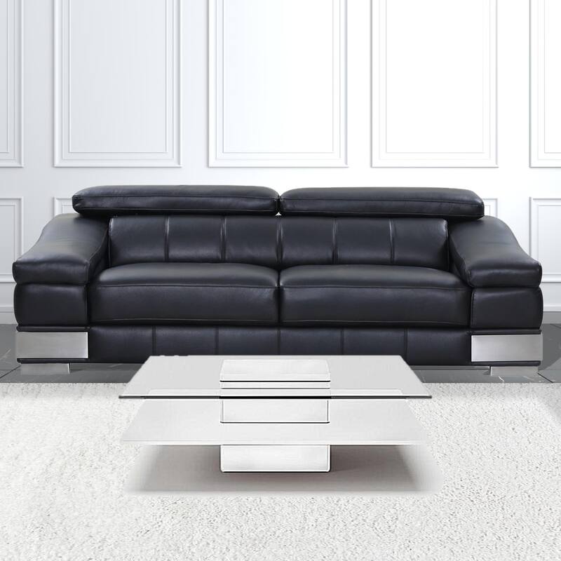 HomeRoots39" White And Clear Glass Square Coffee Table With Shelf - 39