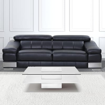 HomeRoots39" White And Clear Glass Square Coffee Table With Shelf - 39