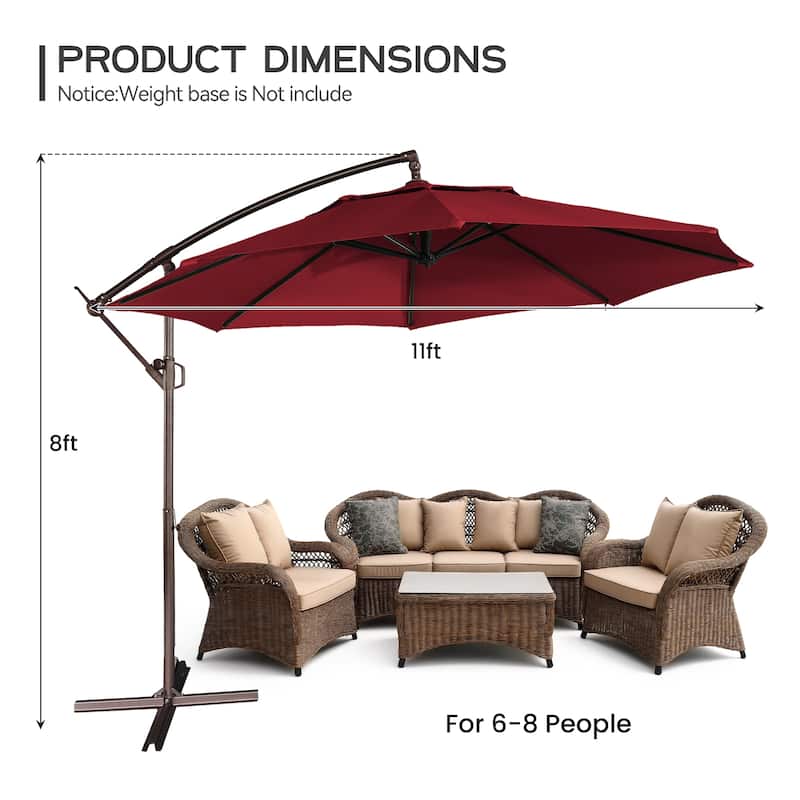 11FT Outdoor Cantilever Umbrella 360 Rotation Patio Offset Umbrella