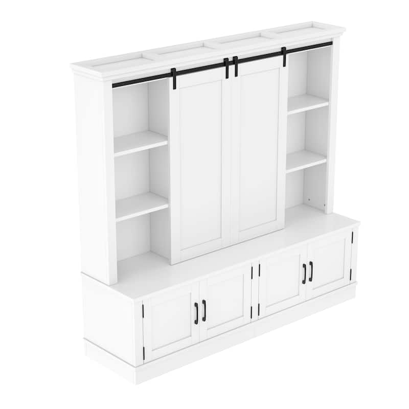 Roomfitters Large Entryway Hall Tree with Sliding Barn Door, Storage Cabinet with Shelves and Shoe Rack
