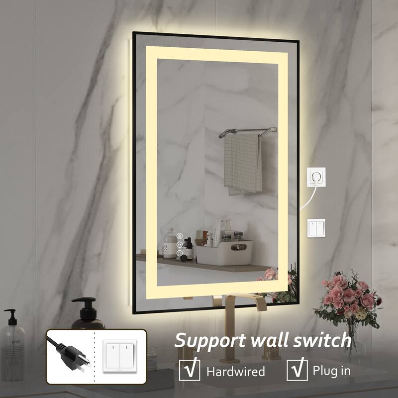 QuivaraView Aluminum front light and backlit LED lighted Framed Tempered Glass Bathroom Vanity Wall Mounted Mirror