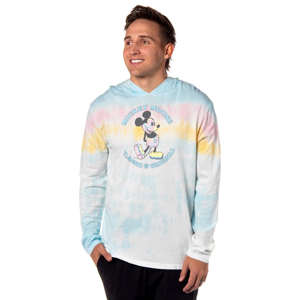 Disney Men's Mickey Mouse Classic Original Tie-Dye Long Sleeve Hooded Shirt