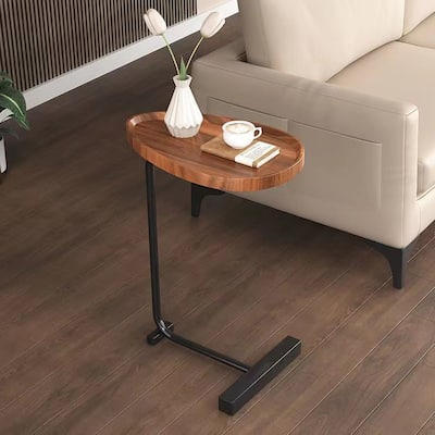 2-pieces Set, Brown MDF Top C Shape Side Table Narrow Side Coffee Table