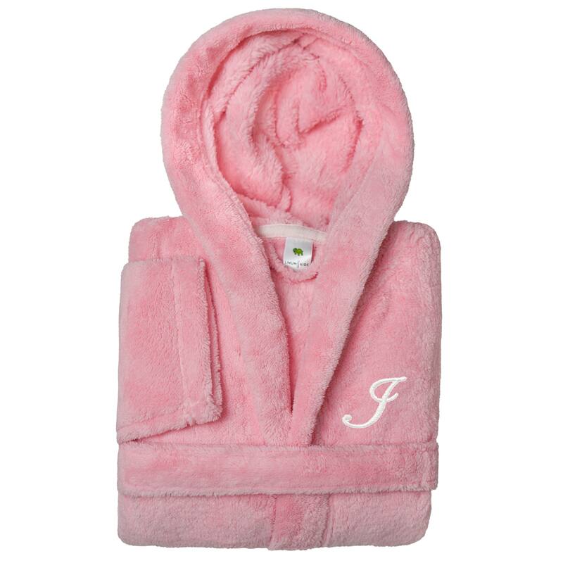 Sweet Kids 100% Polyester SUPER PLUSH Double Brushed Hooded Bathrobe with White Script Monogram - Large - I