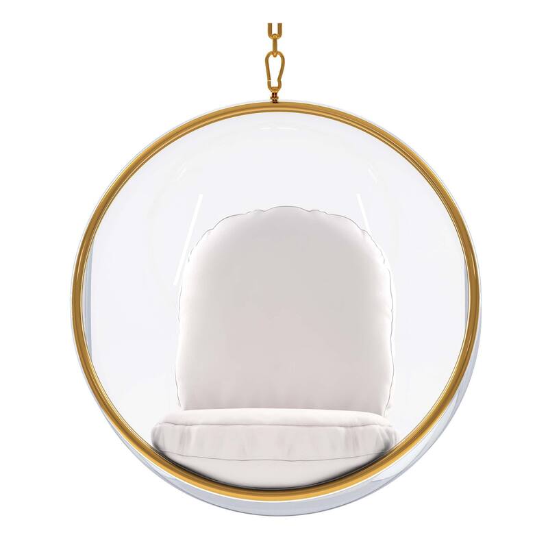 HomeRoots 42" White and Gold Acrylic and Faux Leather Hanging Balloon Chair - 42' X '42' X '25
