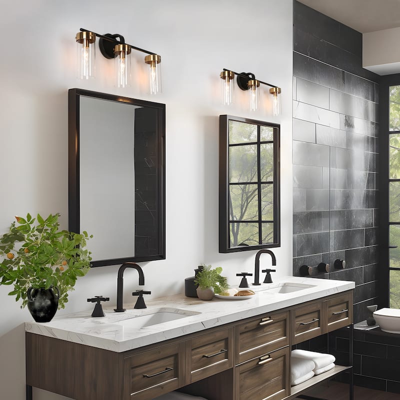 Modern Black Gold 1/2/3/4-Light Linear Bathroom Vanity Light Glass Wall Sconce