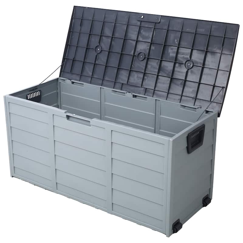 Grey Compact Wheeled Storage Deck Box with 4 Wheels and Weatherproof for Garage and Poolside Garden​​ - Gray