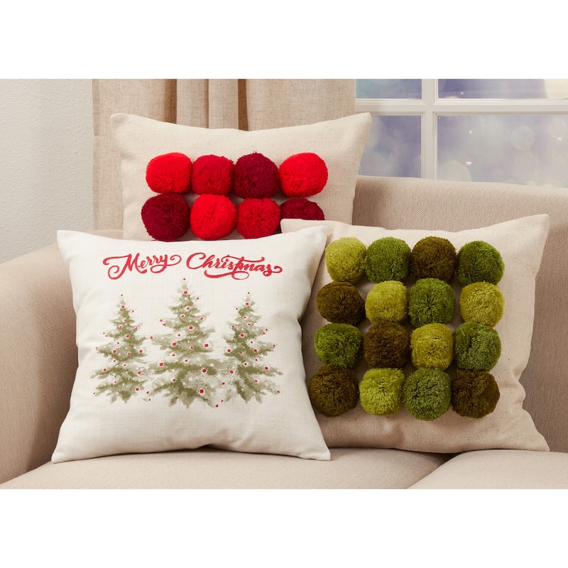 Throw Pillow With Merry Christmas Trees Design - Polyester
