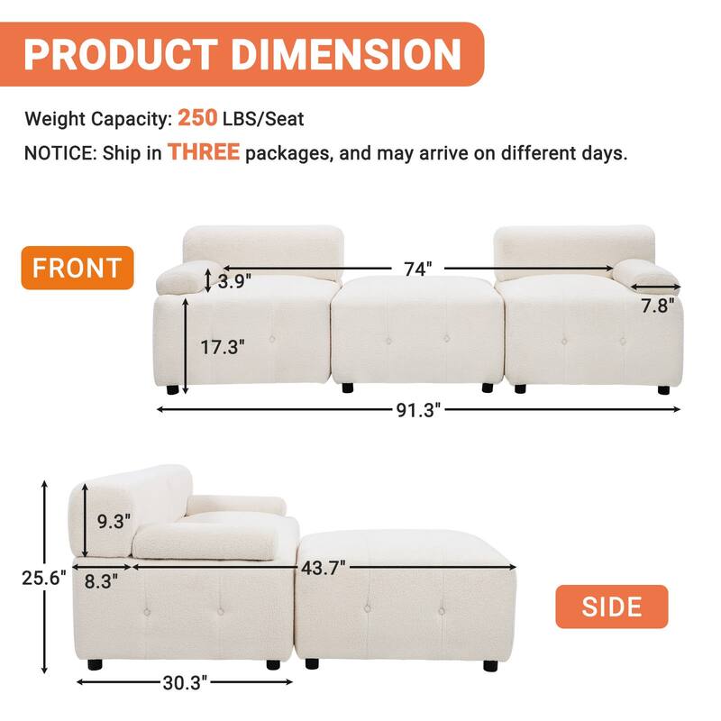 91.3 in. Purely Handmade Modern DIY 3-Piece Modular Sectional Sofa Set