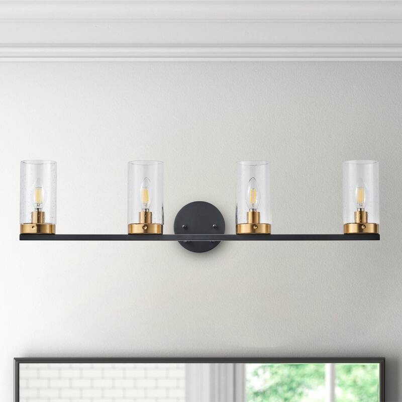 Black 4-Light Clear Cylinder Glass Design Bathroom Vanity Light Over Mirror