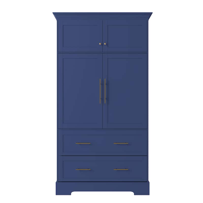 Farmhouse Kitchen Pantry, 40"W - 4-Door Freestanding Cabinet with Pull-Out Trays, Drawers & Pan Storag