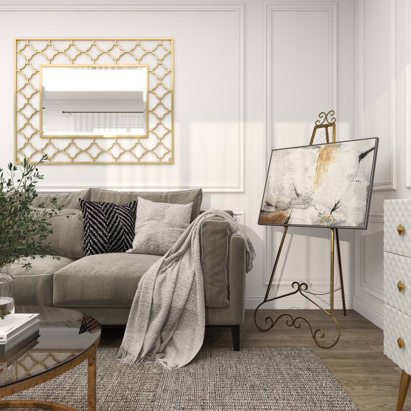 Gold Metal Extra Large Adjustable 3 Tier Scroll Display Easel with Chain Support - 23 x 33 x 68