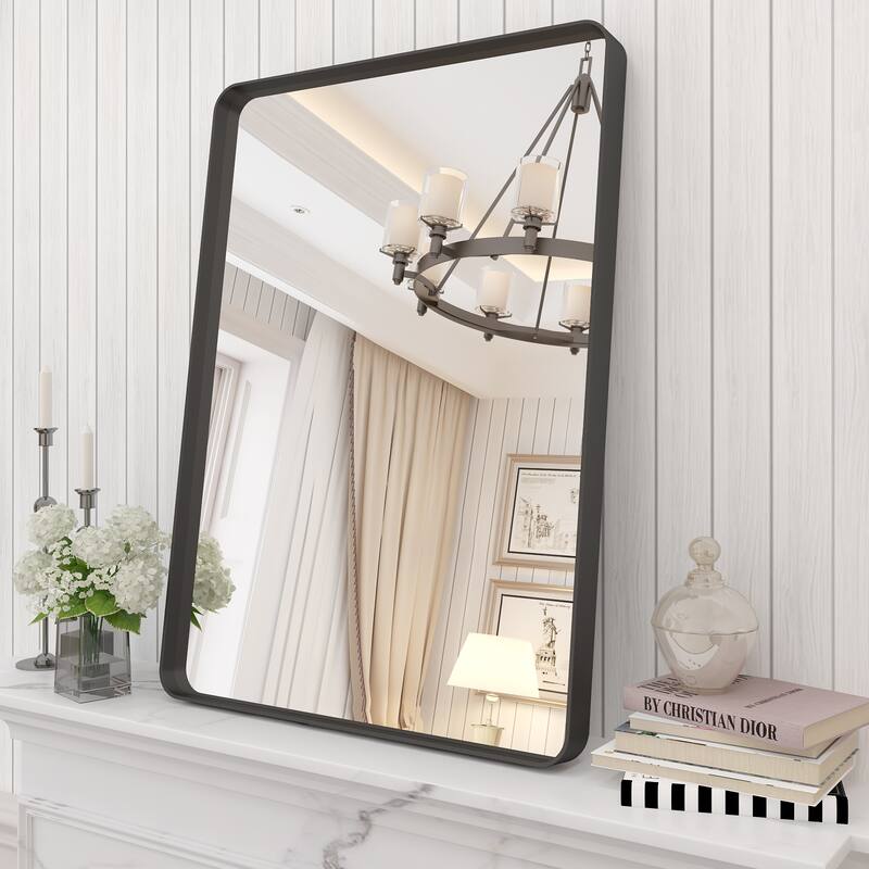 Modern Metal Frame Wall Mounted Bathroom Vanity Mirror - 28x20 - Black