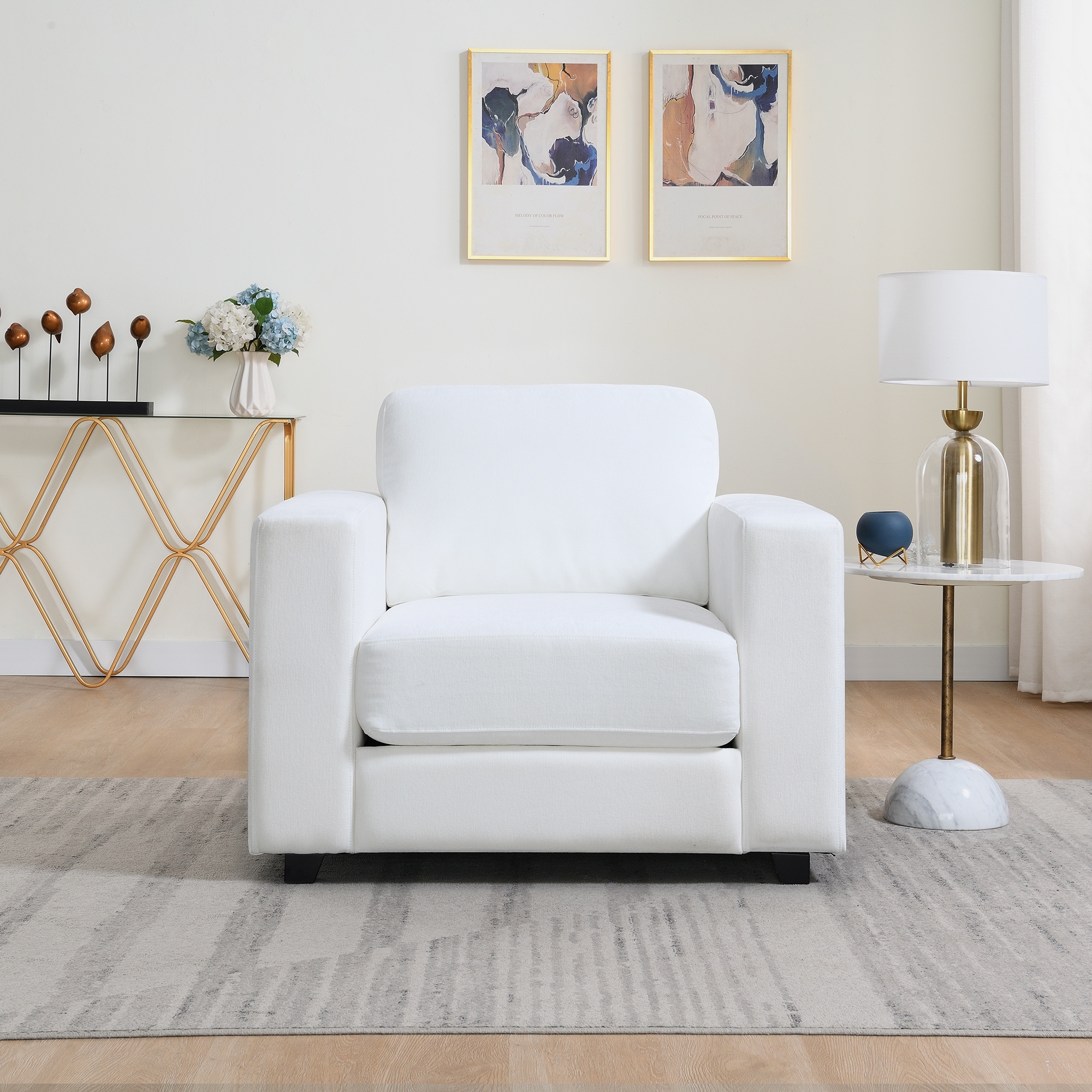 Modern Accent Chair Side Chair with Wood Legs, Ivory Office Chair Reception Chair with Square Armrests