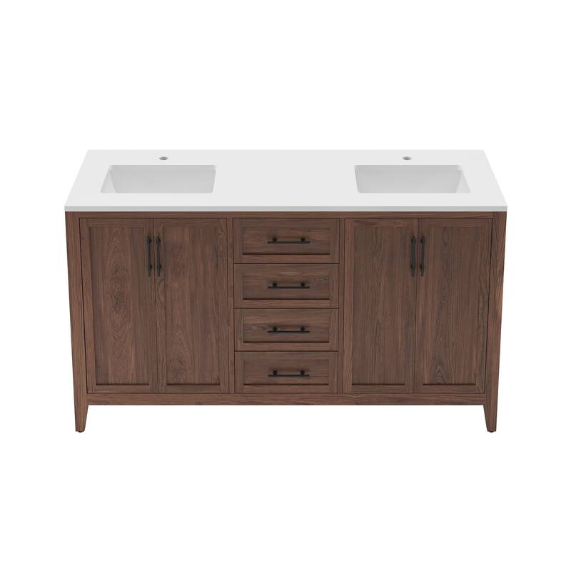 Fresca FCB4260-U Silas 60" Free Standing Double Basin Vanity Set with - Warm Walnut - Walnut Finish