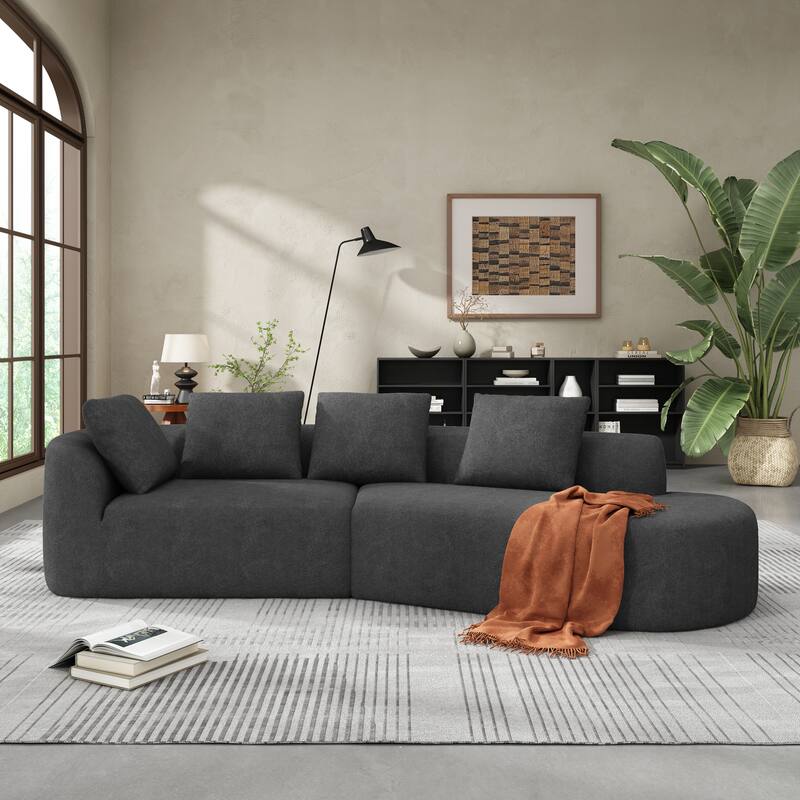 116" Curved Sectional Sofa with Chaise Lounge - High-Density Sponge Cushions, 2-Piece Set, Right-Hand Facing, Fully Assembled - Chocolate