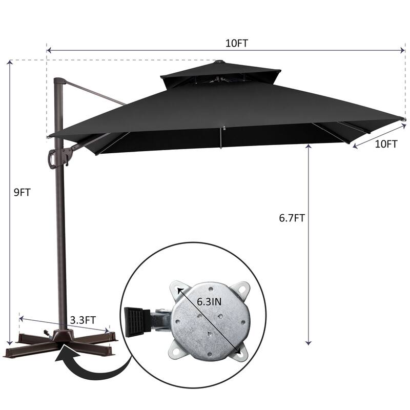 VredHom 10 Ft Square Double Top Cantilever Patio Umbrella with Cross Stand