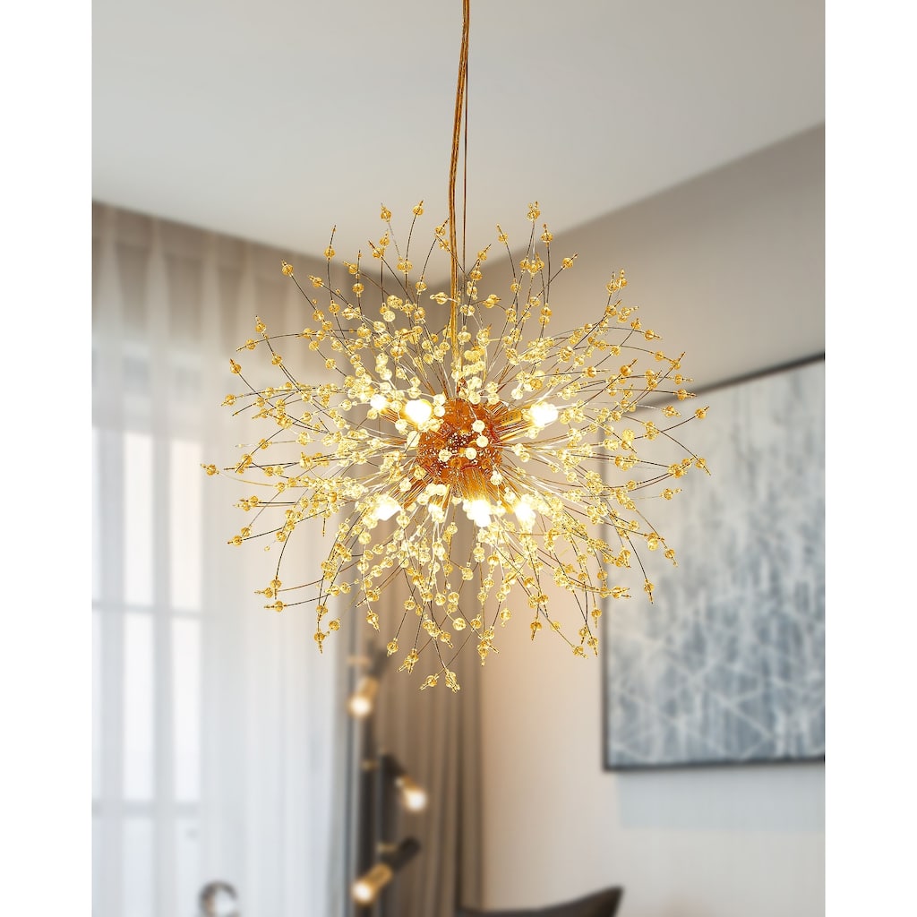 8-Light Modern Sputnik Chandelier, Crystal Flower Ball Semi Flush Mount Chandelier, Farmhouse Pendant Light for Dining Room