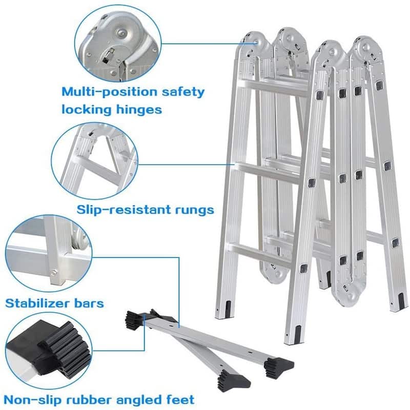 12.5FT Folding Ladder Multi-Purpose Aluminium Extension 7 in 1 Step