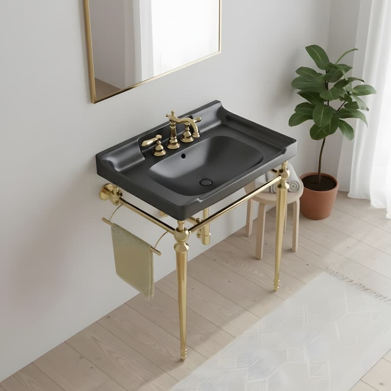 Wall-Mounted Bathroom Vanity with Ceramic Basin and Metal Legs