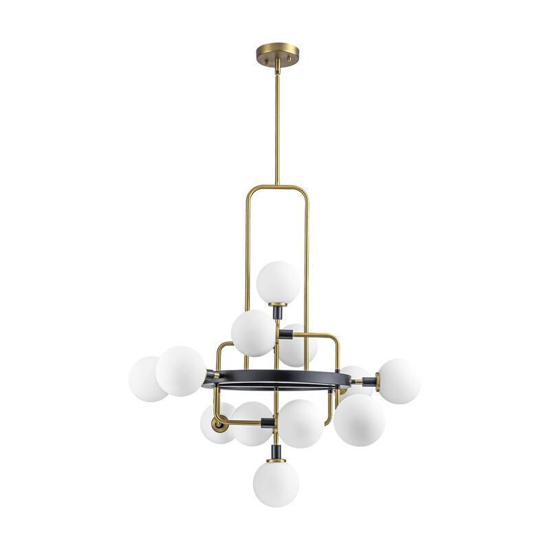 12-Light Modern Glam Geometric Frosted Opal Glass Globe Large Chandelier - 30.71 in. W x 34.25 in. W
