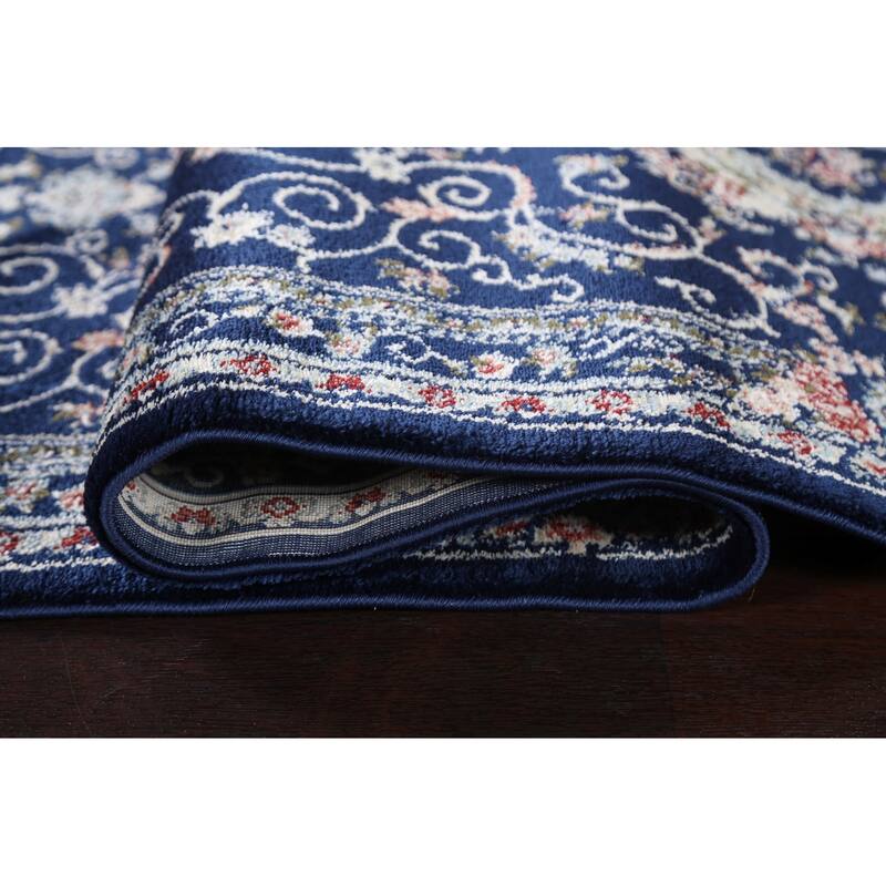 Blue Floral Medallion Transitional Turkish Rug Oriental Carpet