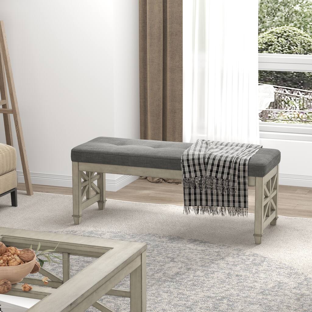 16.14 in. Dark Gray Upholstered Bench with Wood Legs