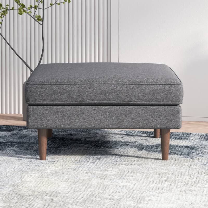 Amber Square Upholstered Ottoman Seaside Grey Fabric with Solid Wood Legs