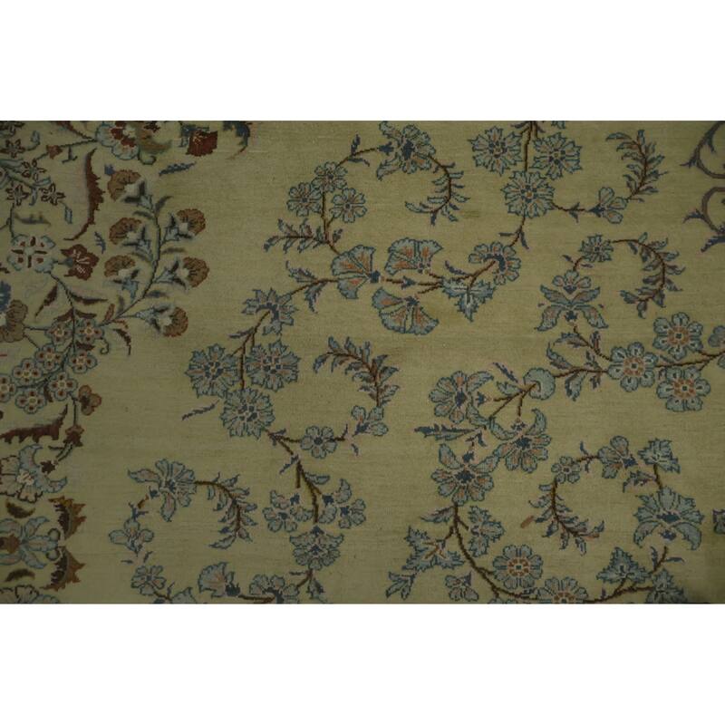 Hand Knotted Oriental 100% Wool Carpet Traditional Floral Beige & Ivories Kashan Area Rug - 10' 10'' X 8' 2''