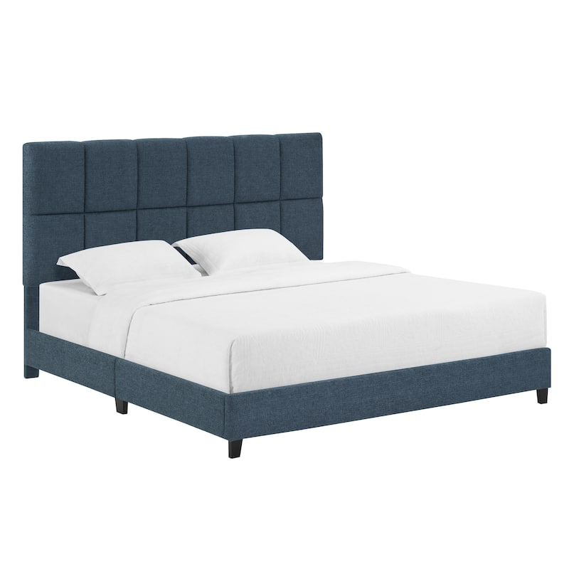 Bridgevine Home Tall Denim Navy Blue Square Headboard Upholstered Platform Bed