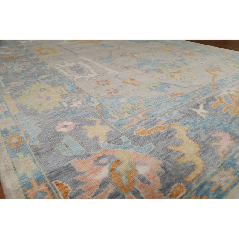Transitional Oushak Area Rug Handmade Bedroom Wool Carpet - 9'1"x 12'0"