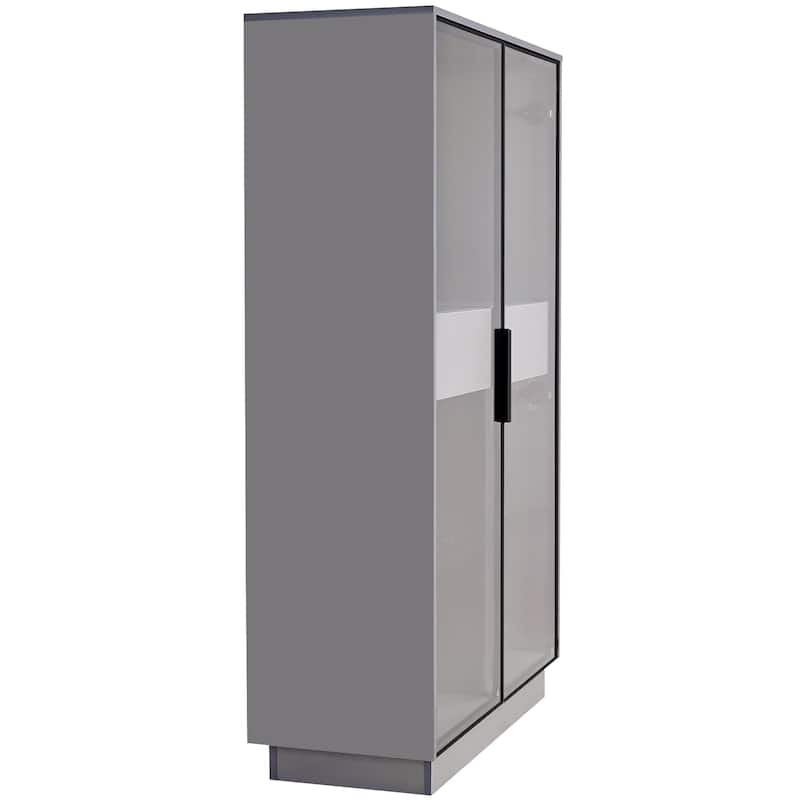 Display Storage Cabinet, Freestanding Display Cabinet with Tempered Glass Doors & LED Lighting