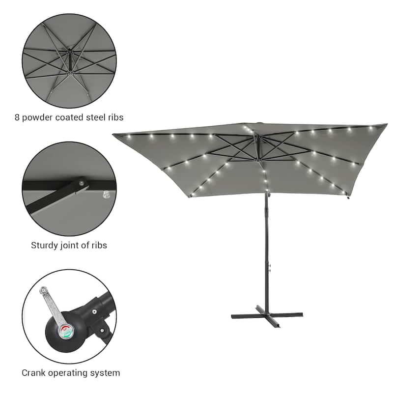 BONOSUKI Outdoor Umbrella,8.2x8.2ft Canopy Offset Umbrella With LED