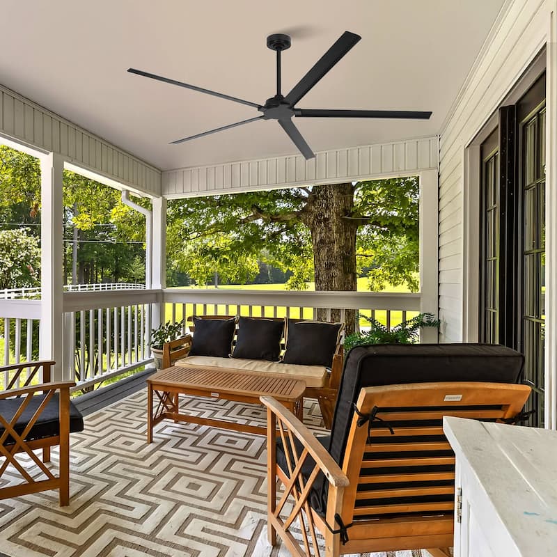72" Black Industrial Waterproof Aluminum Large Outdoor Ceiling Fan with Remote